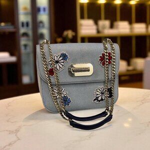 Tommy Hilfiger Embroidered Denim Crossbody Bag with Gold Chain Strap